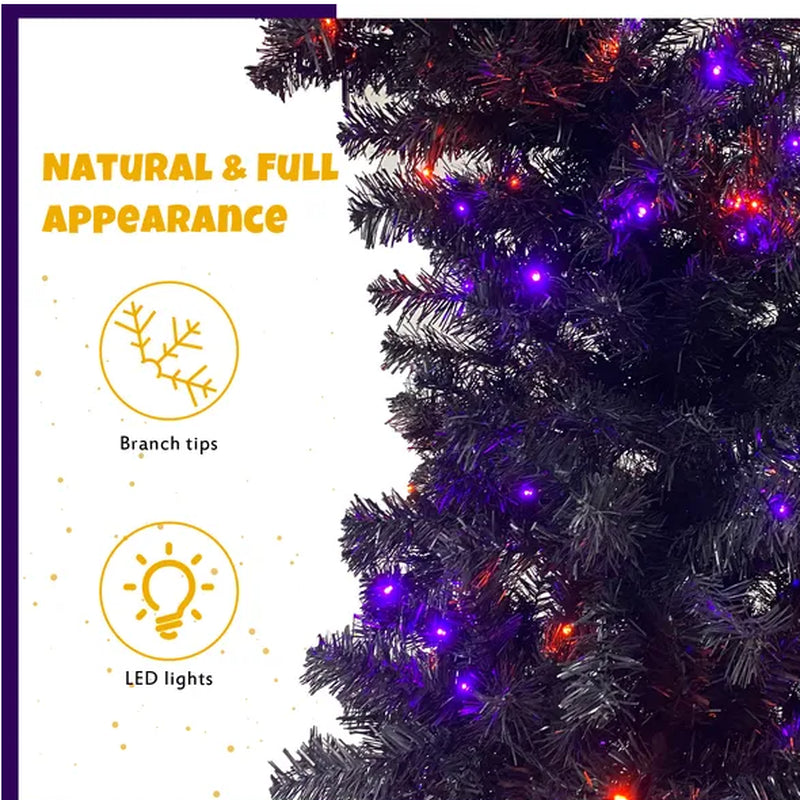 6FT Bendable Artificial Fir Christmas Tree with 300 LED Lights - Perfect for Halloween and Holiday Decor!