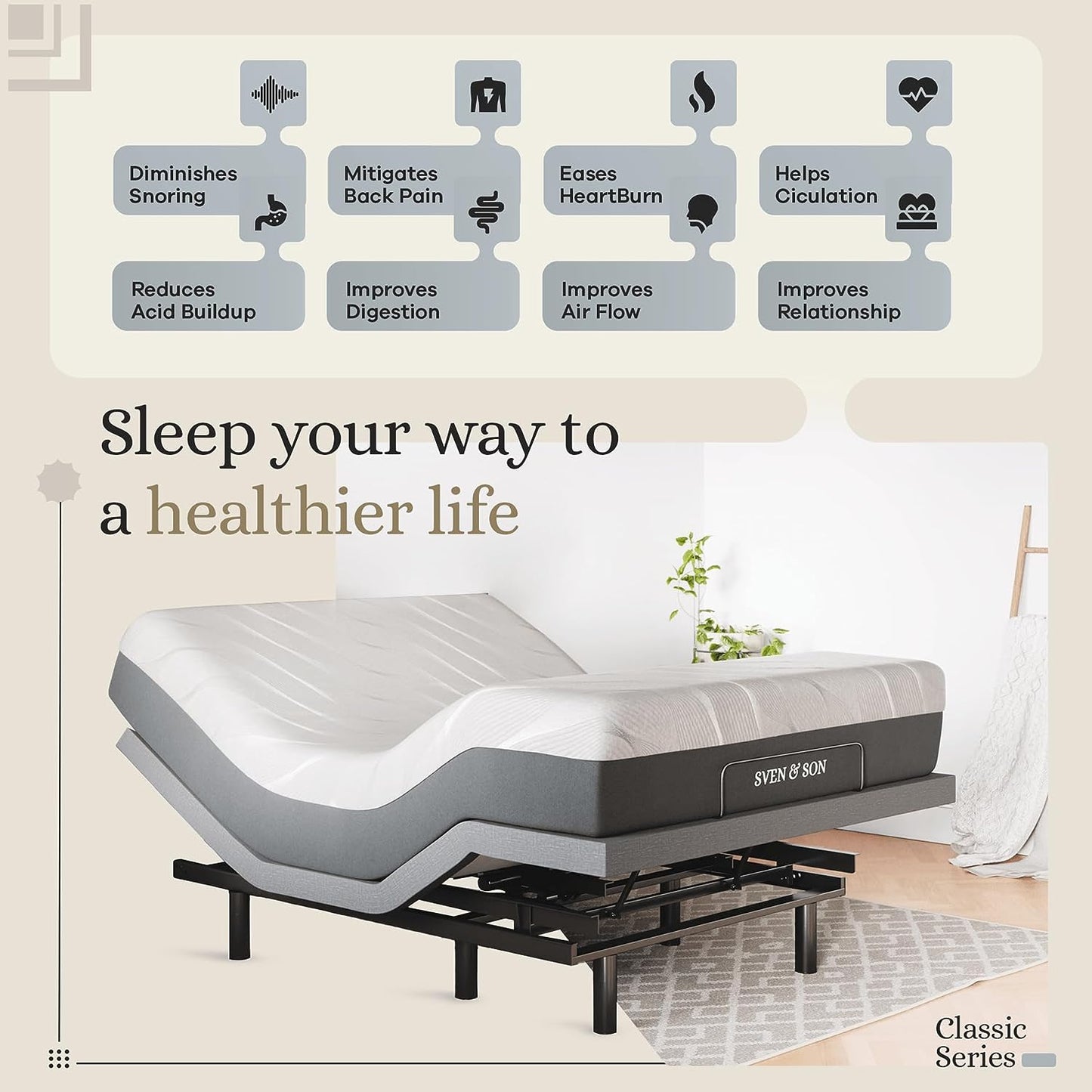 Ultimate Comfort Adjustable Bed Base with Massage, USB, Under-Bed Lights & 14" Hybrid Spring Mattress - Queen Size
