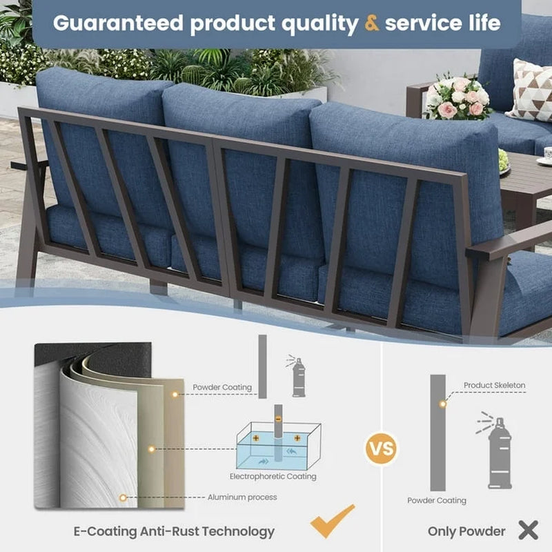 Aluminum Patio Furniture Set, Contemporary Outdoor Couch Set, Aluminum Patio Conversation Set, Blue