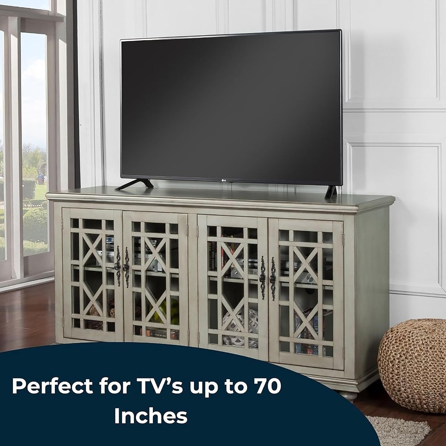 Marche 63" Antique Silver TV Stand - Stylish Multi-Use Design with Ample Storage Cabinets