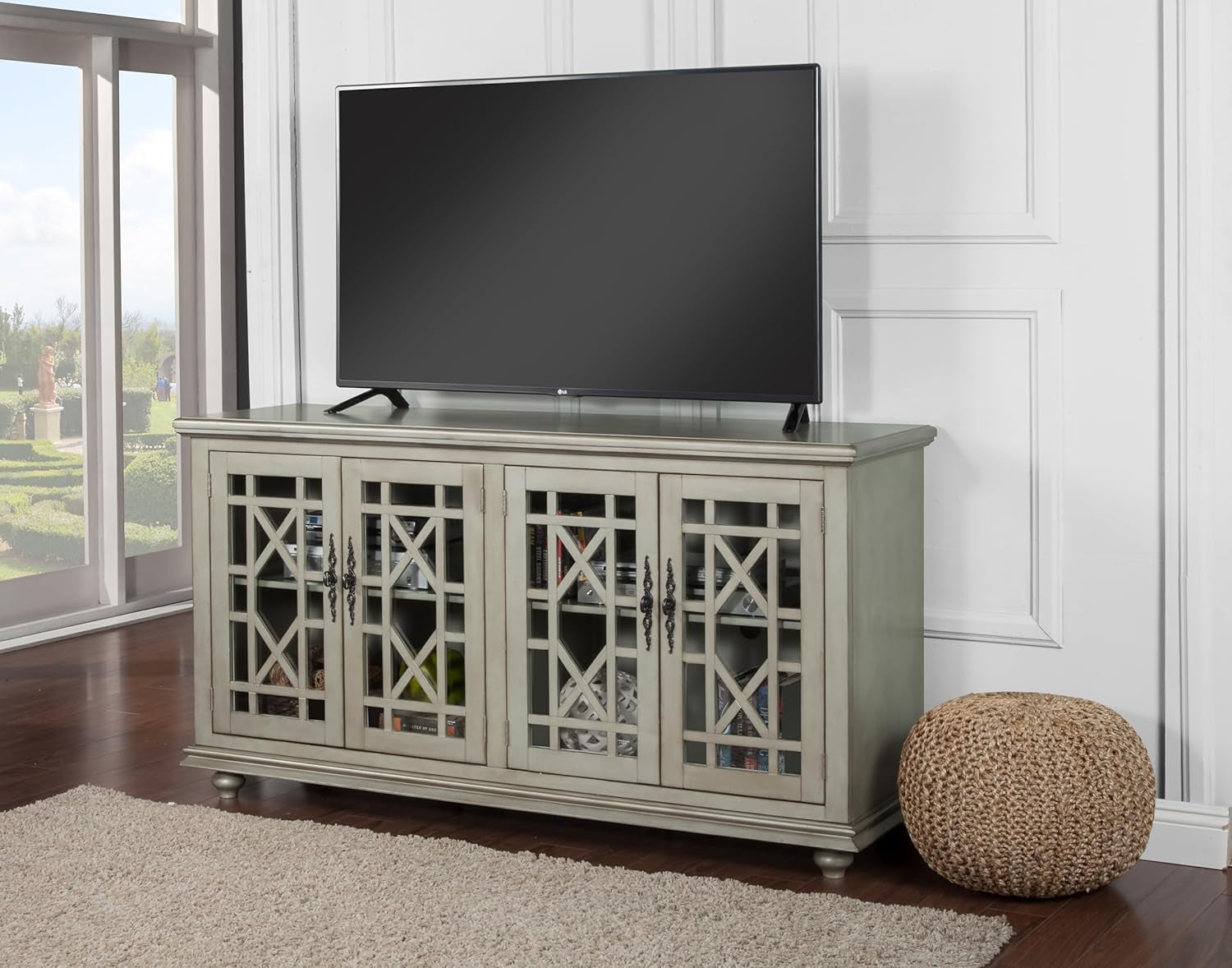 Marche 63" Antique Silver TV Stand - Stylish Multi-Use Design with Ample Storage Cabinets