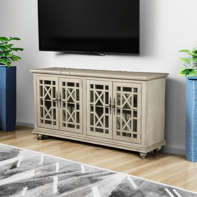 Marche 63" Antique Silver TV Stand - Stylish Multi-Use Design with Ample Storage Cabinets