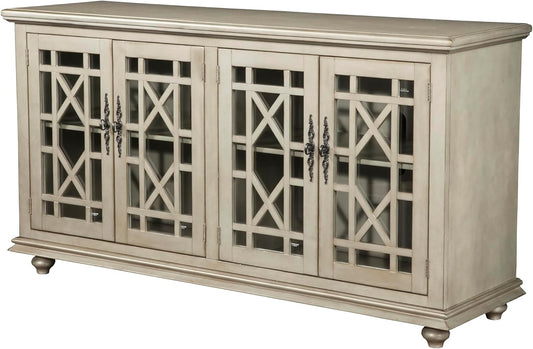 Marche 63" Antique Silver TV Stand - Stylish Multi-Use Design with Ample Storage Cabinets