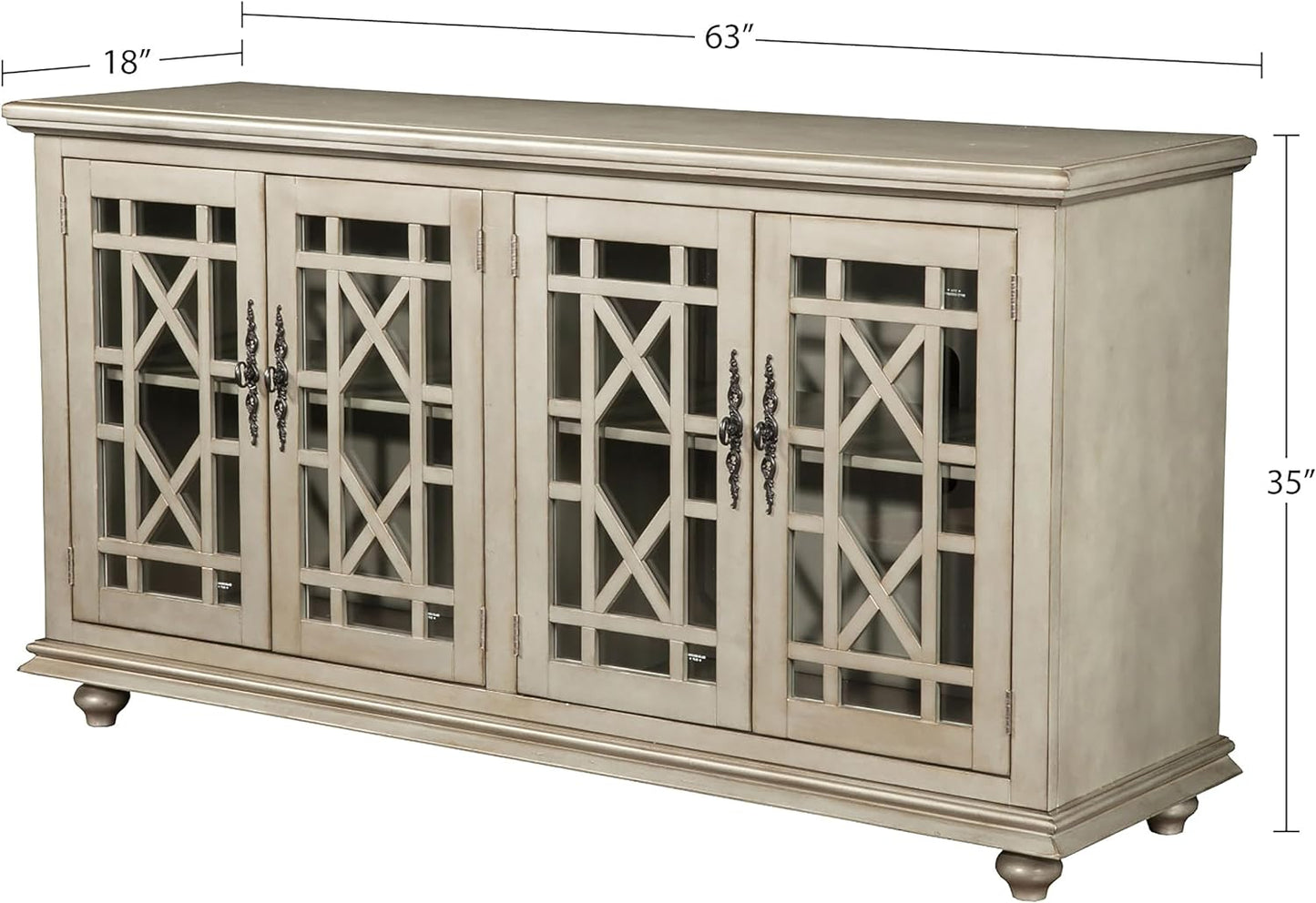 Marche 63" Antique Silver TV Stand - Stylish Multi-Use Design with Ample Storage Cabinets