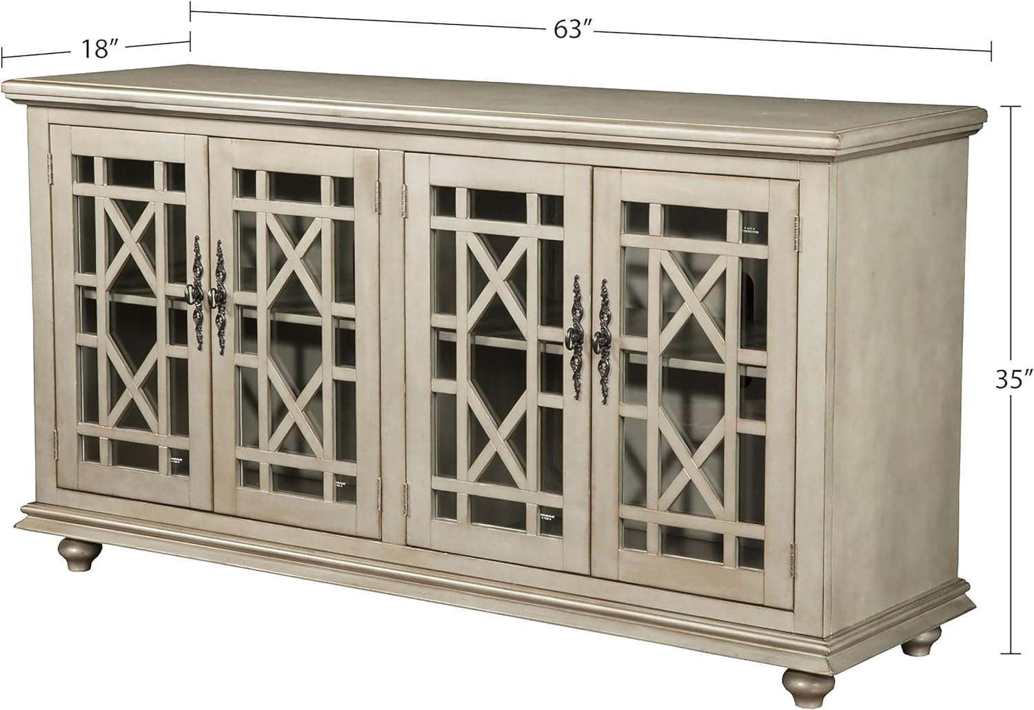 Marche 63" Antique Silver TV Stand - Stylish Multi-Use Design with Ample Storage Cabinets