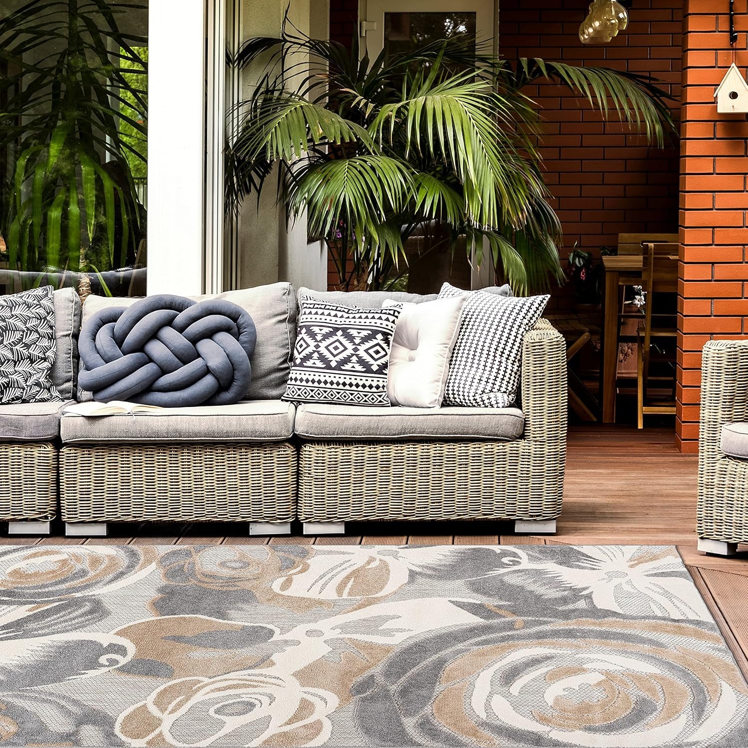 Ravenna Modern Large Gray Floral Area Rug for Indoor/Outdoor - 7'10" x 10