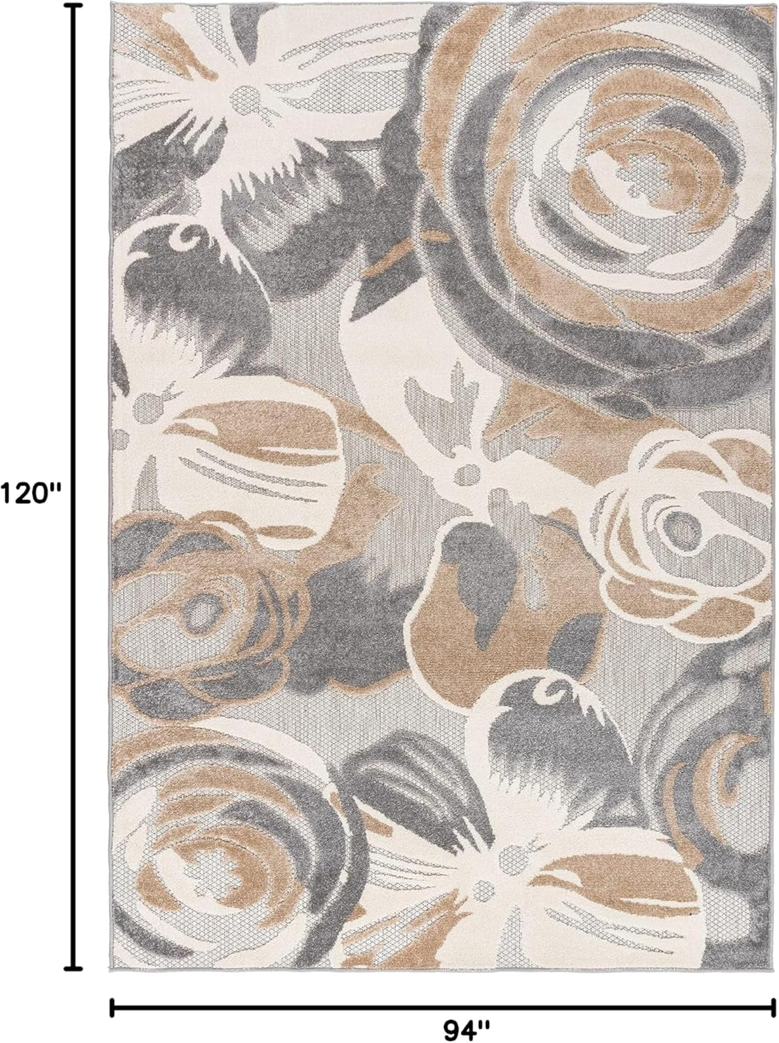 Ravenna Modern Large Gray Floral Area Rug for Indoor/Outdoor - 7'10" x 10