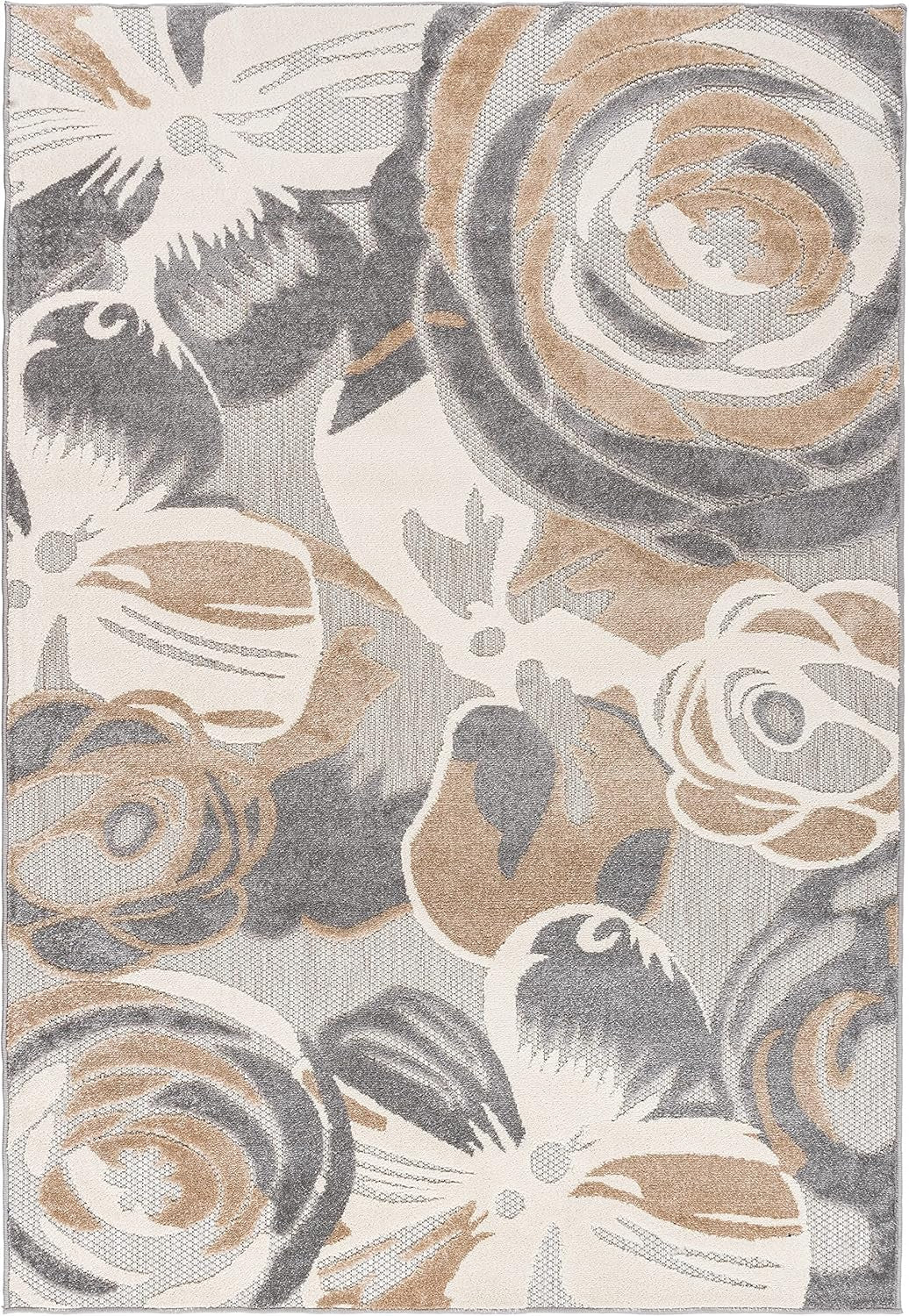 Ravenna Modern Large Gray Floral Area Rug for Indoor/Outdoor - 7'10" x 10