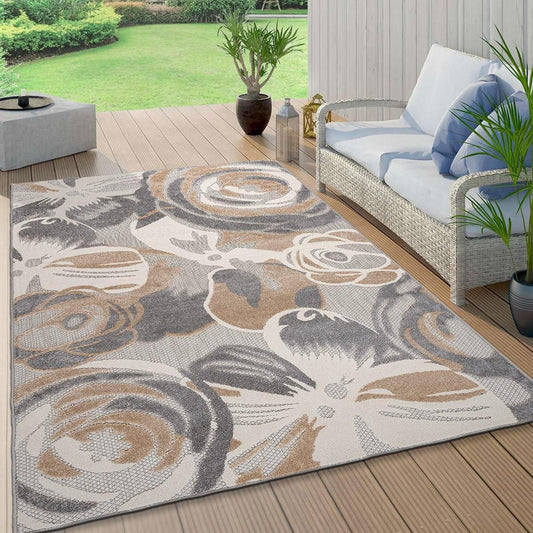 Ravenna Modern Large Gray Floral Area Rug for Indoor/Outdoor - 7'10" x 10