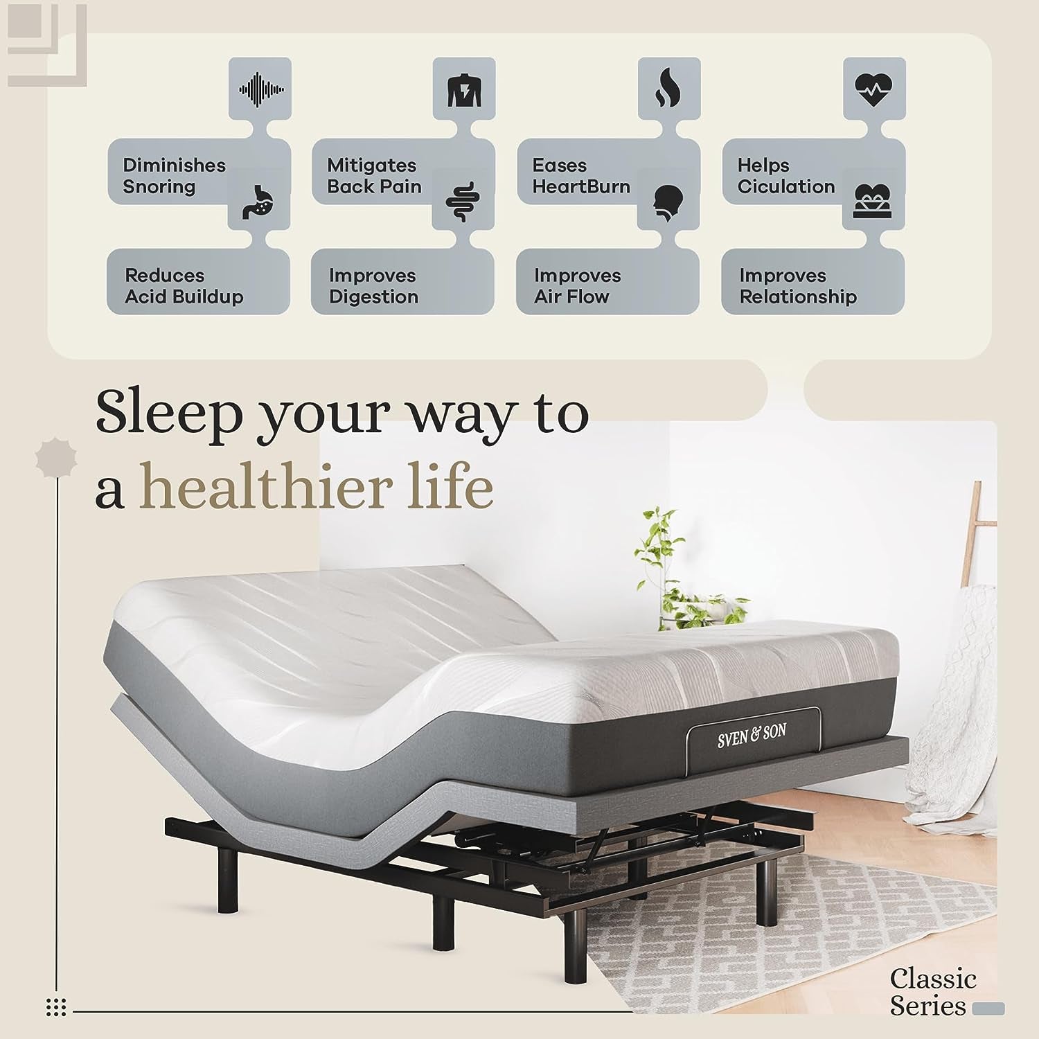 Ultimate Comfort Adjustable Bed Base with Massage, USB, Under-Bed Lights & 14" Hybrid Spring Mattress - Queen Size